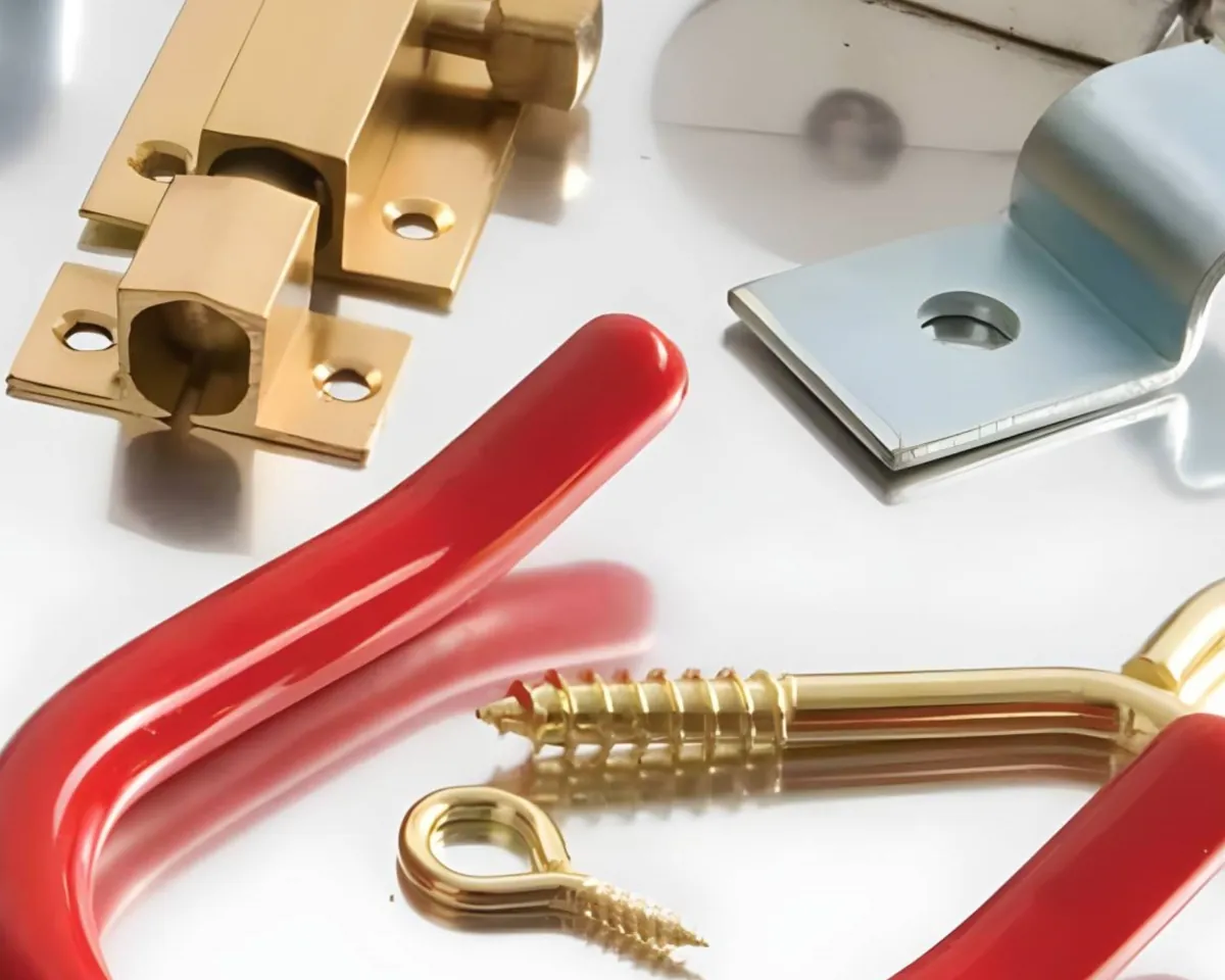 Industrial ironmongery hardware including brackets, hooks and fasteners