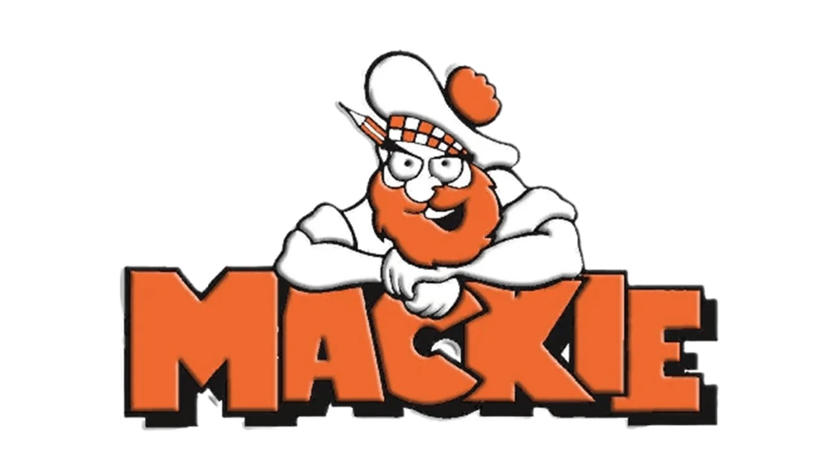 Mackie cartoon mascot logo for industrial products brand